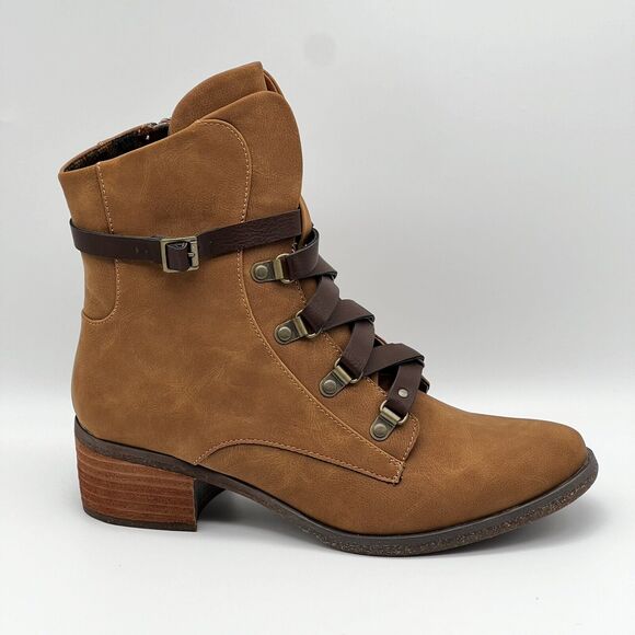 Kork-Ease Reese Tan Dark Brown Vegan Leather  Modern Short Riding Ankle Boot 8.5 - Picture 1 of 12